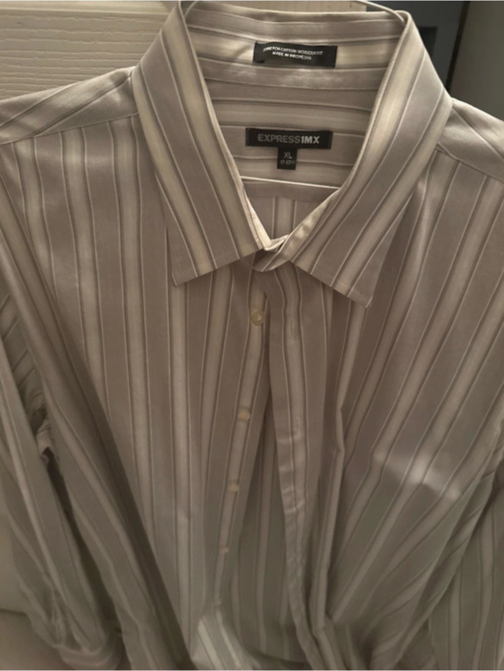 Express Men’s Gray and White Striped Dress Shirt